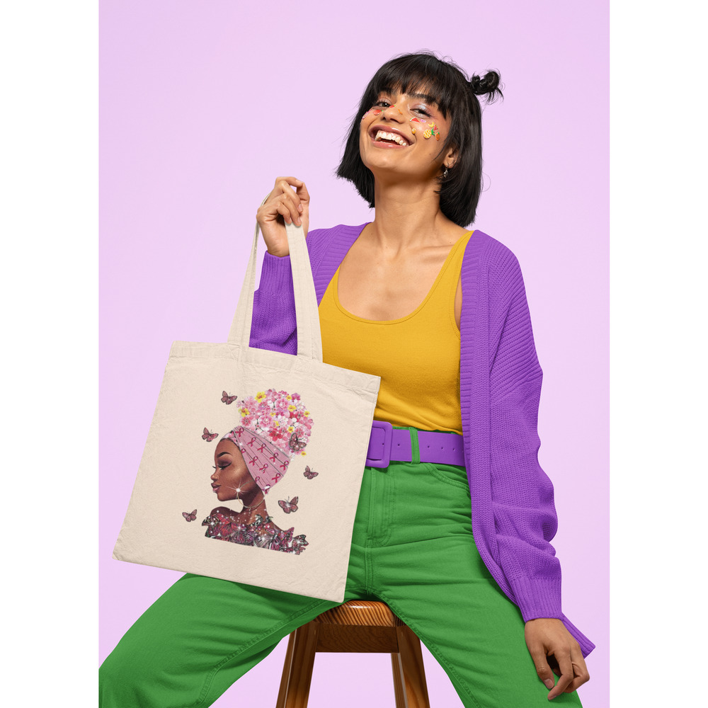 Fashion Graphic Print Cancer Awareness Pink Ribbon Design Trendy Canvas Tote Bag